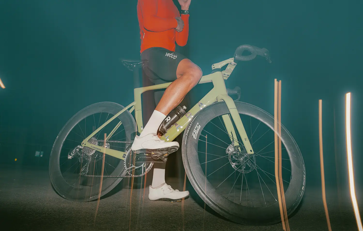 The F/Road in moss green built with SRAM red AXS groupset